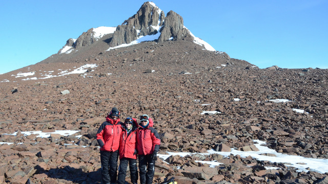 Tebogo Masebe, Nicola Wilmot and Jenna Knox at Grunehogna Peaks in Antarctica during the 2016/2017 Austral Summer, which was one of the study sites for the project Landscape Processes in Antarctic Ecosystems. All three students have completed their MScs.