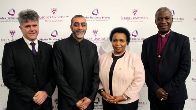 Director of Rhodes Business School, Prof Skae; Founder of Gift of the Givers, Dr Imtiaz Sooliman; DVC of Academic & Student Affairs, Dr ‘Mabokang Monnapula-Mapesela; and Archbishop Thabo Makgoba. 