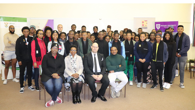 Officials from BANKSETA, Rhodes University, Department of Labour and the bursary recipients 