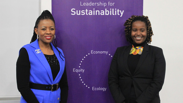 Distinguished alumna, Johanna Mukoki, with PGDip Enterprise Management student, Athulile Lisa