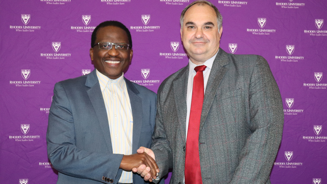 Vice-Chancellor Dr Sizwe Mabizela with Professor Brett Pletschke