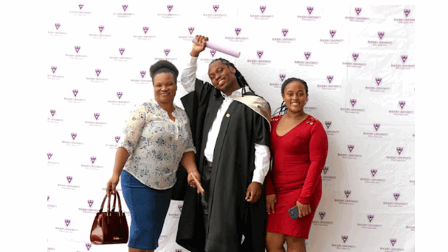Zolani Bethela, with his proud mother Mvulakazi and younger sister,